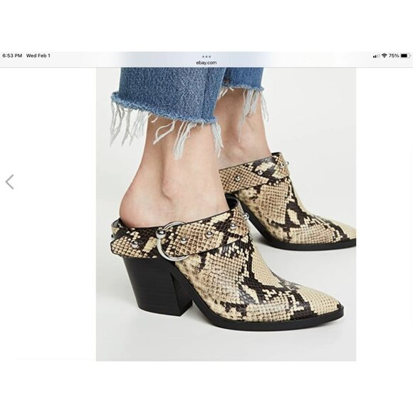 REBECCA MINKOFF Sallest Too Block Heel Mules Butter Exotic 8.5 Retail $198 - Picture 1 of 8